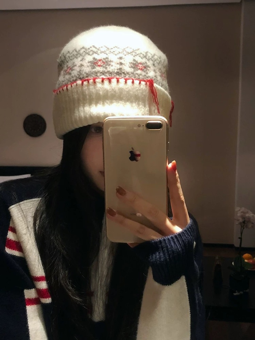  MONCLER（蒙口）雪花套头针织帽保暖百搭大头围复古毛线帽子女秋冬