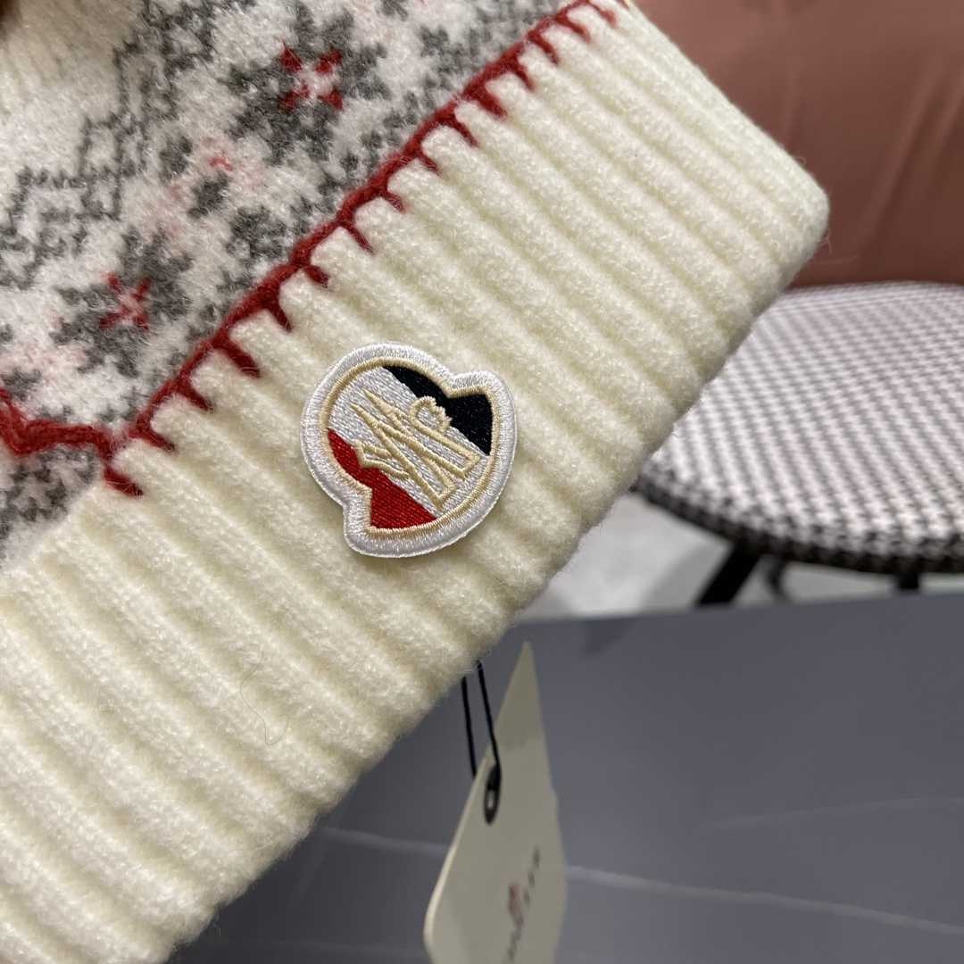  MONCLER（蒙口）雪花套头针织帽保暖百搭大头围复古毛线帽子女秋冬