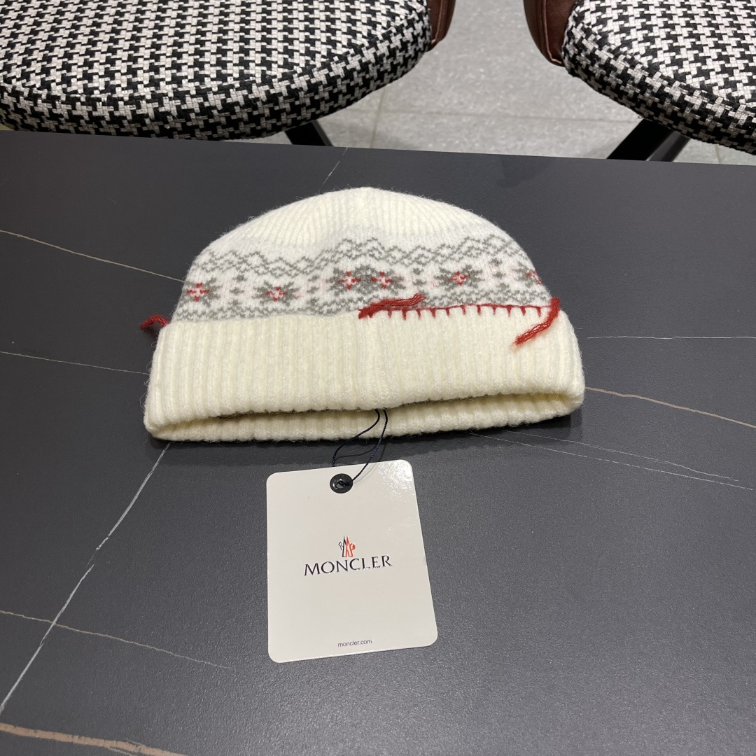  MONCLER（蒙口）雪花套头针织帽保暖百搭大头围复古毛线帽子女秋冬