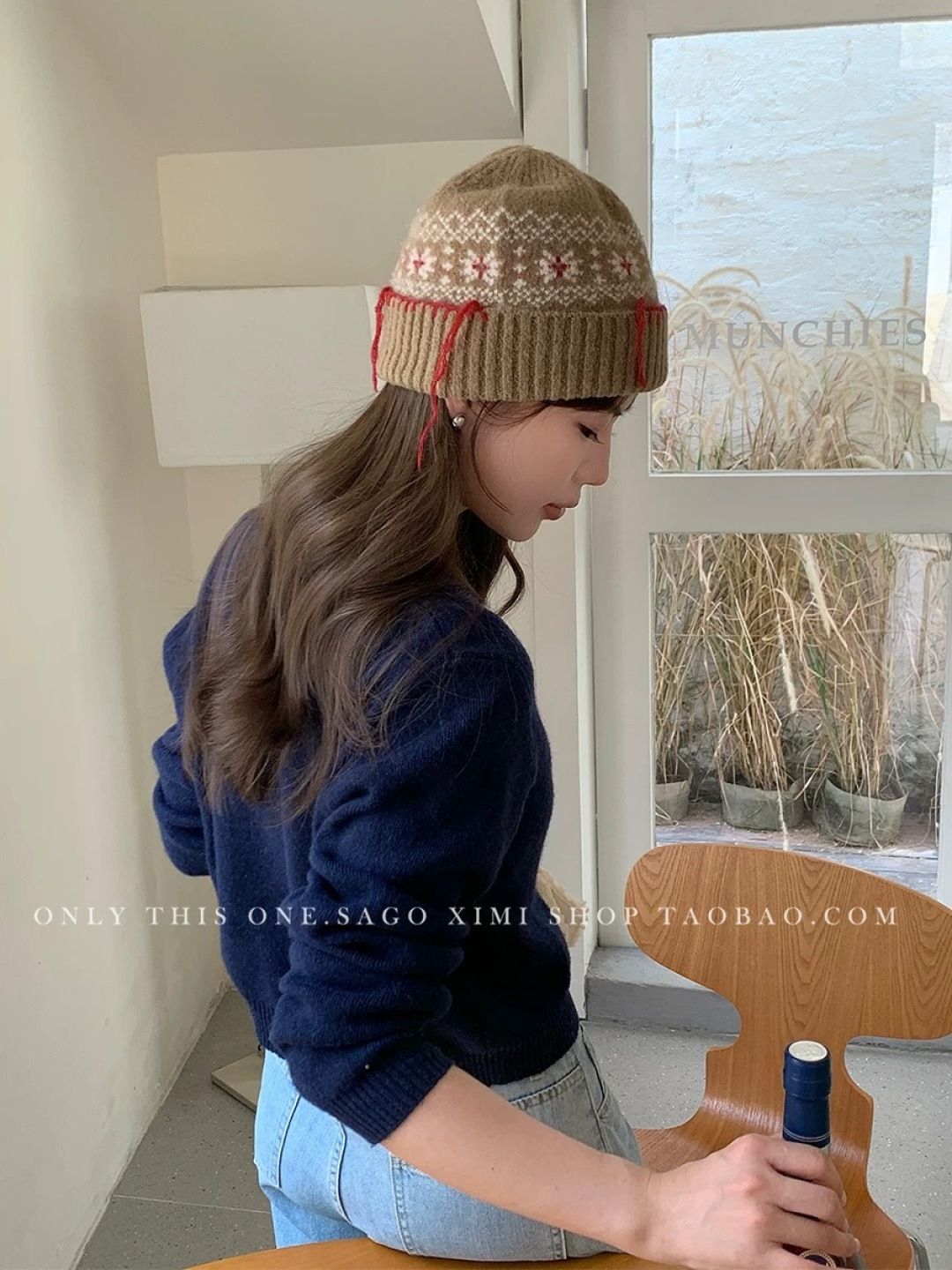  MONCLER（蒙口）雪花套头针织帽保暖百搭大头围复古毛线帽子女秋冬