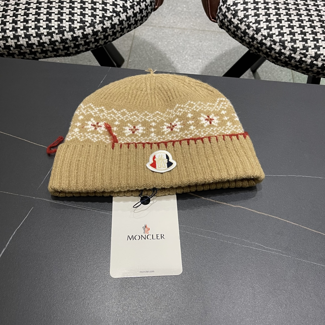  MONCLER（蒙口）雪花套头针织帽保暖百搭大头围复古毛线帽子女秋冬