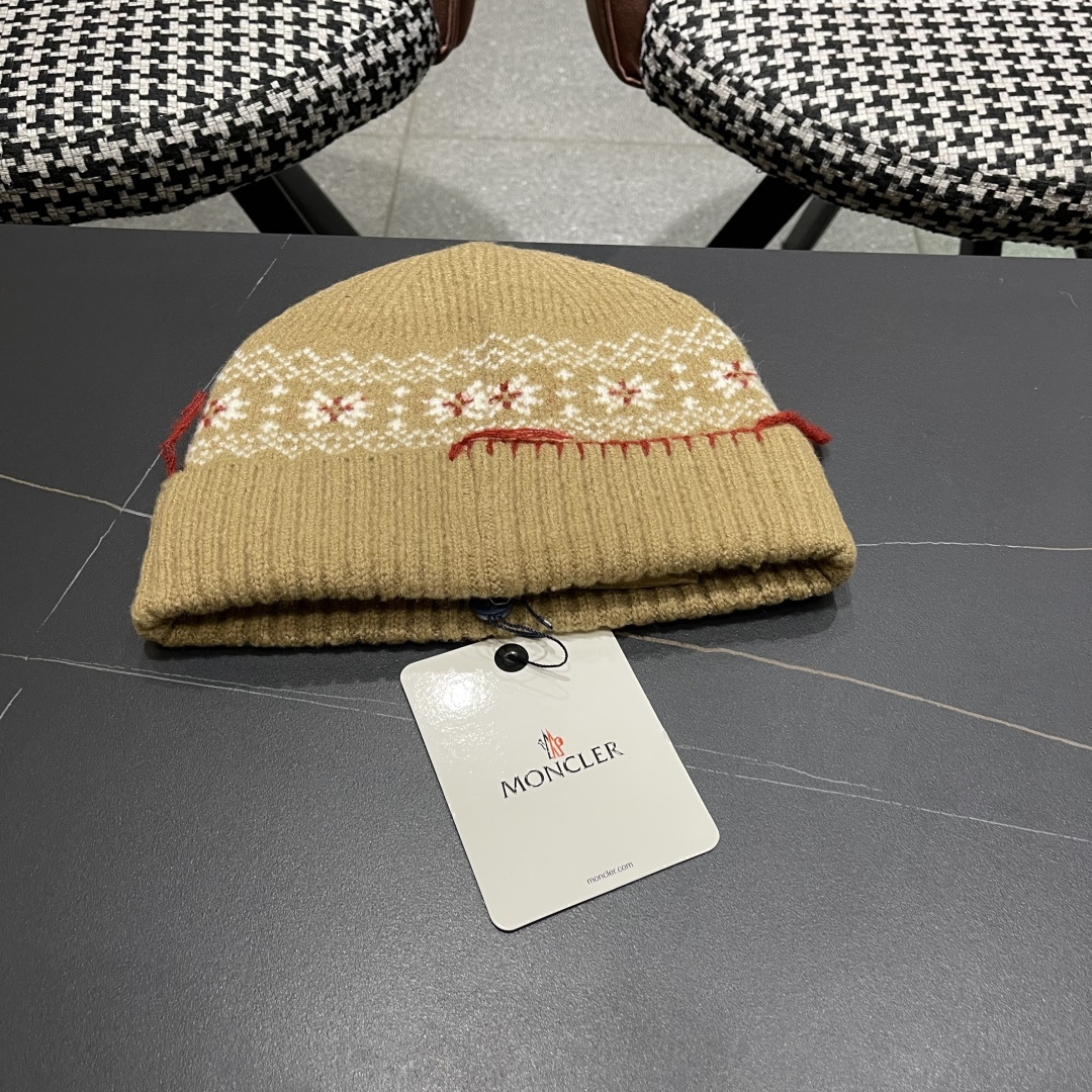  MONCLER（蒙口）雪花套头针织帽保暖百搭大头围复古毛线帽子女秋冬