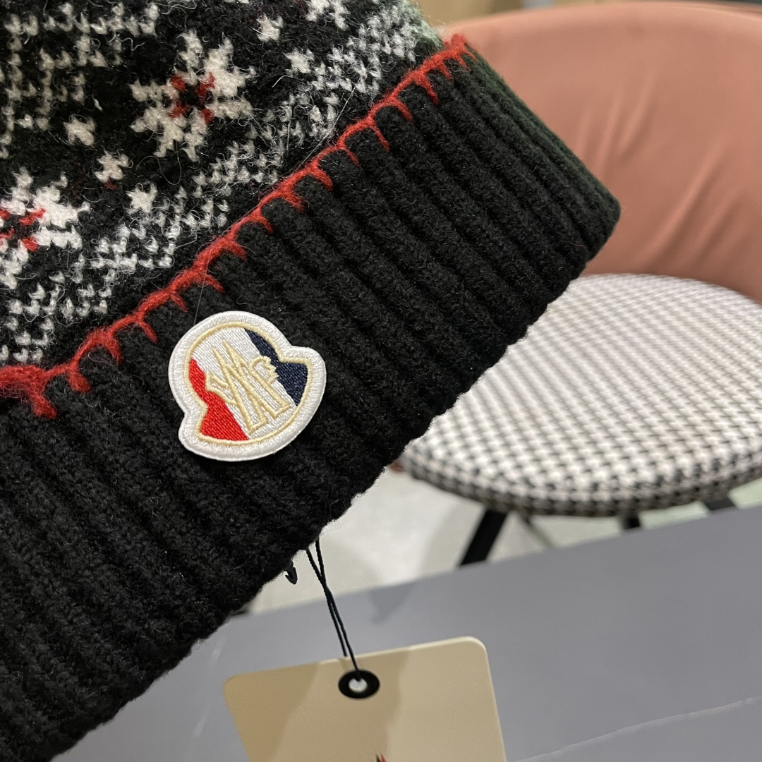  MONCLER（蒙口）雪花套头针织帽保暖百搭大头围复古毛线帽子女秋冬
