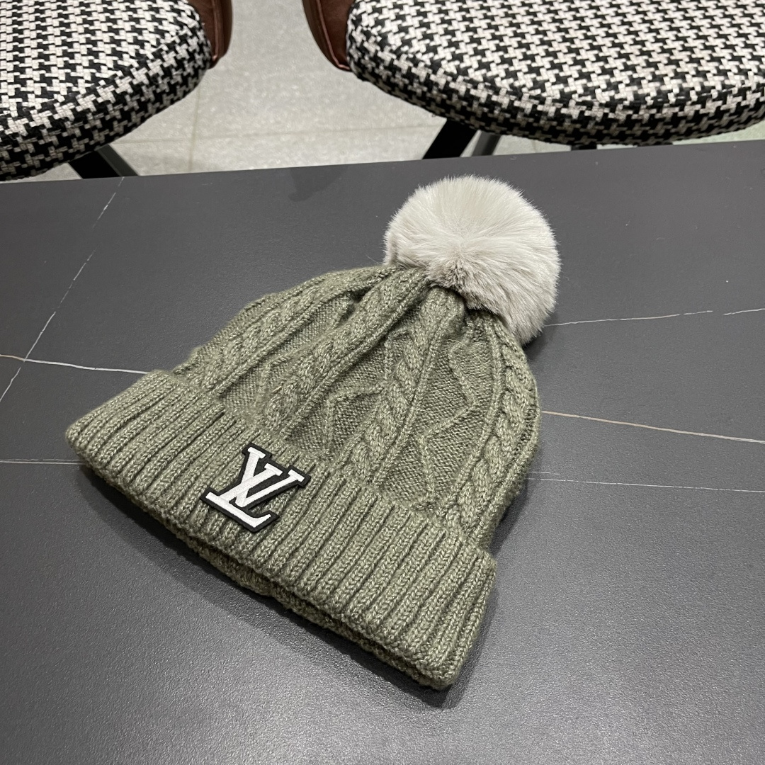  lv路易威登帽子2025女秋冬毛线帽韩版针织帽女士百搭毛球帽护耳冬季套头潮加厚帽