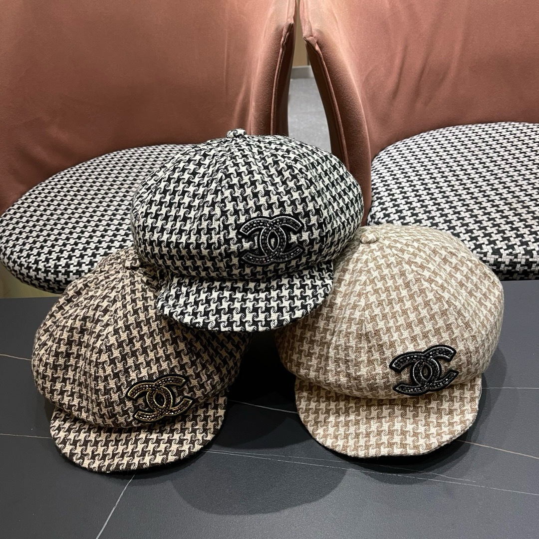  香奈儿 千鸟格云朵八角帽子女时尚秋冬复古英伦画家帽
韩版时尚百搭贝雷帽