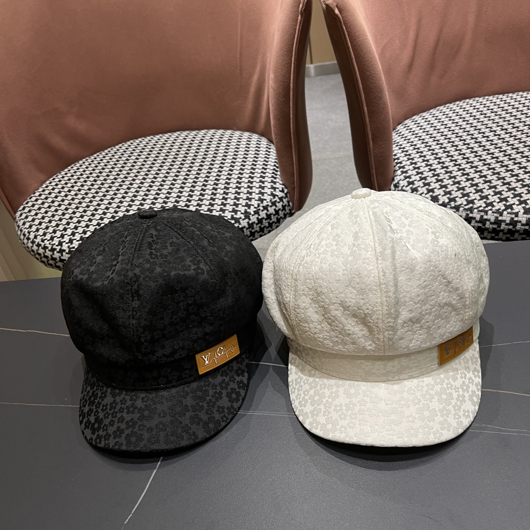  Lv路易威登 碎花蕾丝贝雷帽女夏季薄款透气品脸小八角
帽韩版百搭报童画家帽子