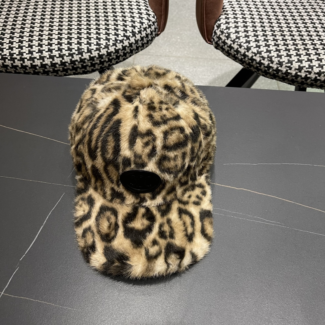  CELINE赛琳韩版豹纹棒球帽女秋冬加厚保暖毛绒帽子时尚休闲仿兔毛绒鸭舌帽潮