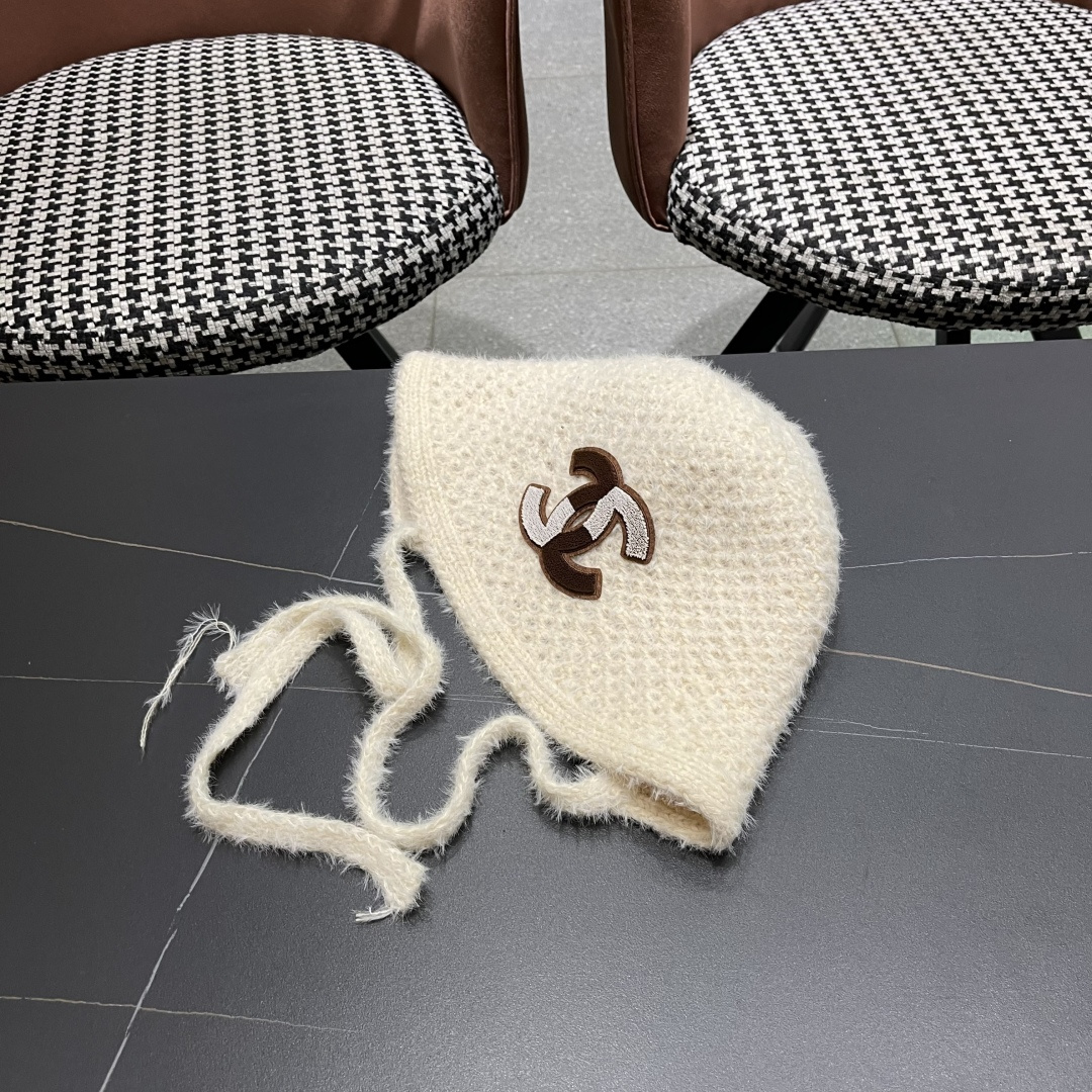  Chanel香奈儿新品秋冬帽子女时尚百搭针织毛线帽纯色百搭兔毛保暖护耳帽大头围