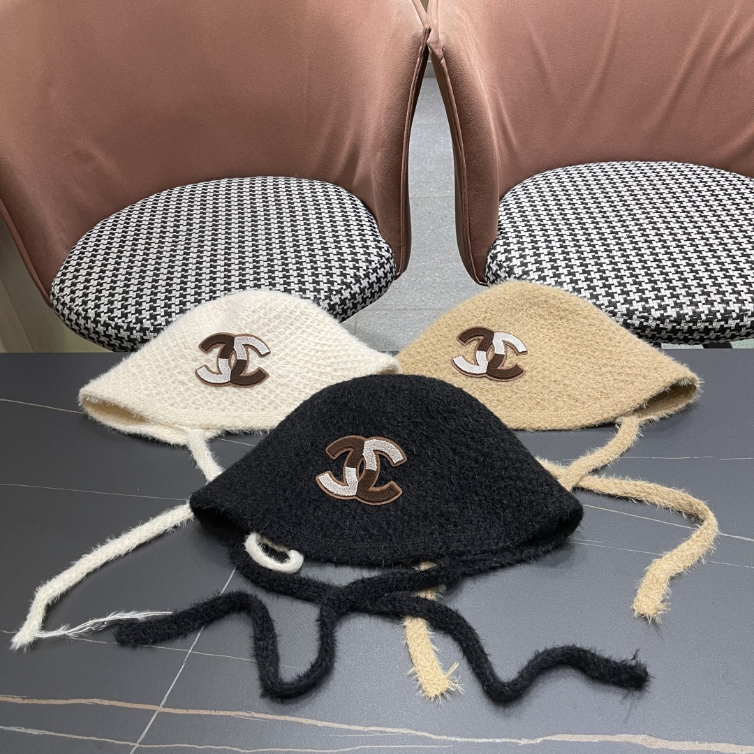  Chanel香奈儿新品秋冬帽子女时尚百搭针织毛线帽纯色百搭兔毛保暖护耳帽大头围