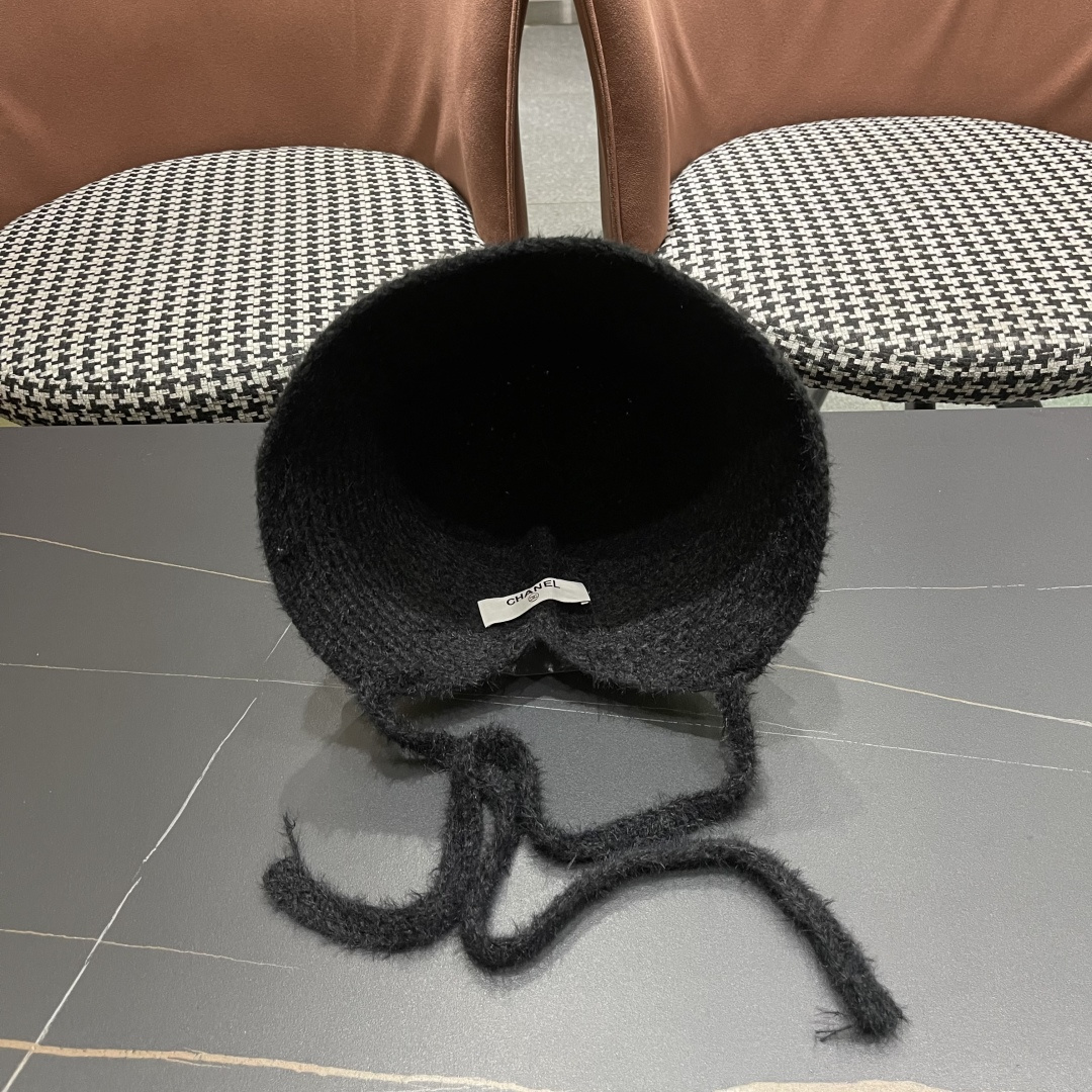  Chanel香奈儿新品秋冬帽子女时尚百搭针织毛线帽纯色百搭兔毛保暖护耳帽大头围