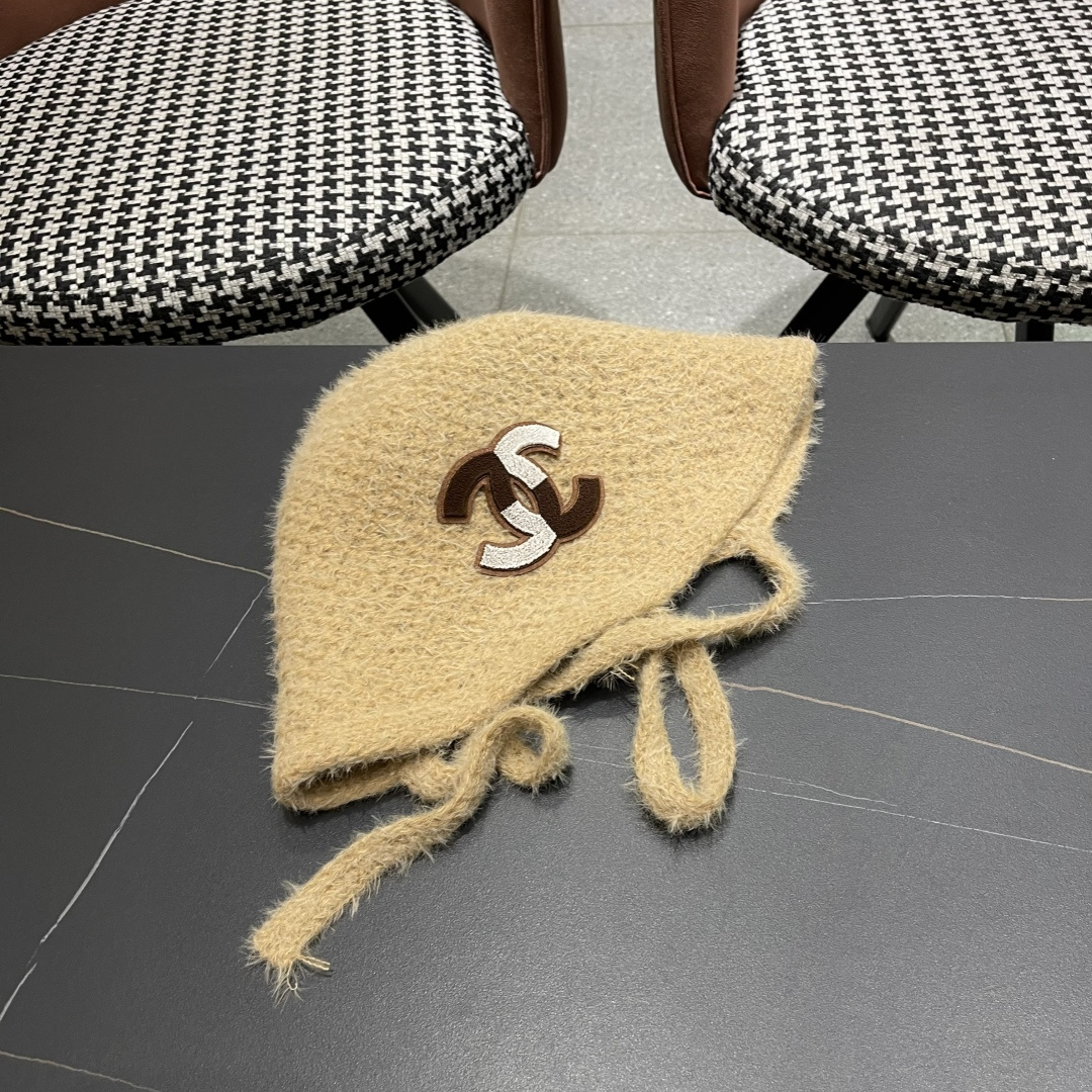  Chanel香奈儿新品秋冬帽子女时尚百搭针织毛线帽纯色百搭兔毛保暖护耳帽大头围