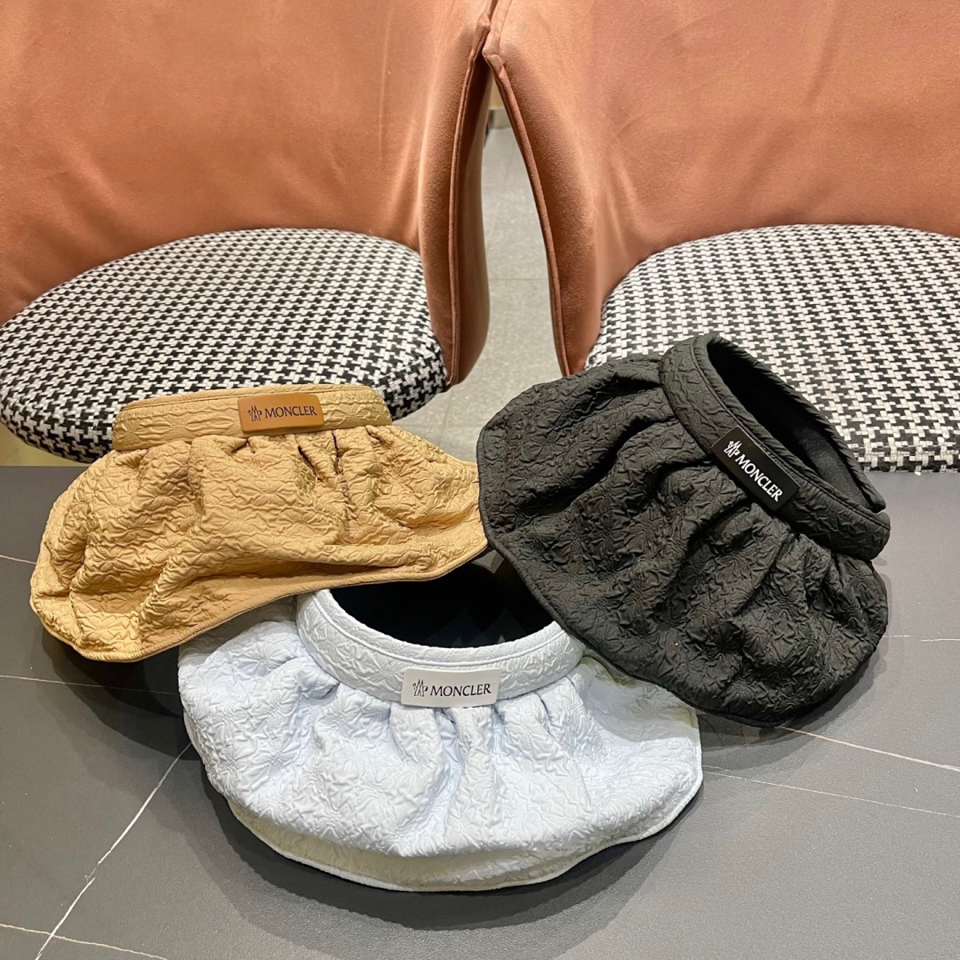  【MONCLER蒙口】防晒帽女夏季防紫外线黑胶发箍泡泡纱贝壳帽遮阳
帽空顶遮脸