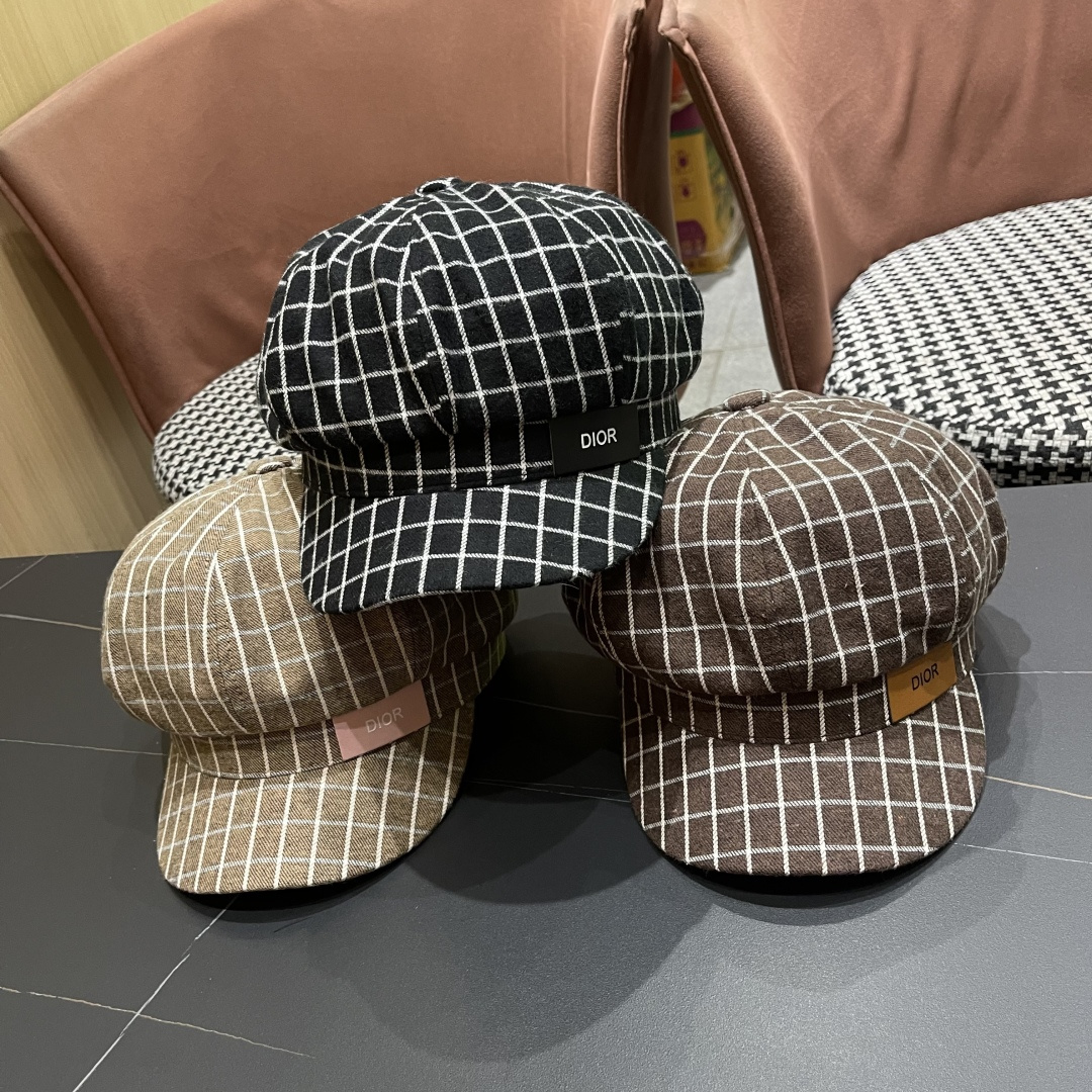  迪奥2025韩版八角帽子女士轻薄格子鸭舌帽秋天学生画家
帽薄款透气贝雷帽