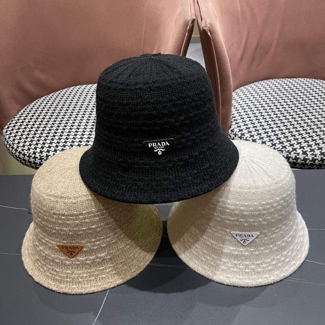 普拉达 日系针织渔夫帽子女春秋编织盆帽韩版潮百
搭遮脸洋气品脸小水桶帽
