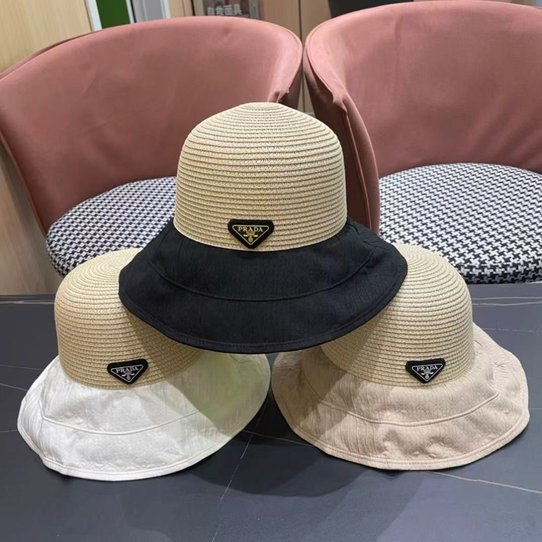  PRADA普拉达春夏2024新款显渔夫帽夏天遮阳防晒盆帽