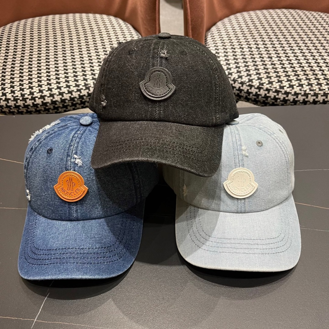  春夏新款 蒙口MONCLER牛仔破洞棒球帽，年轻时尚潮人穿搭色系，好看有质感！