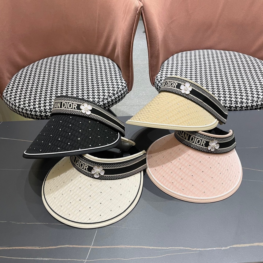 迪奥Dior新款女夏季闪亮水钻空顶遮阳帽百搭优雅出游发
箍帽防紫外线防晒帽