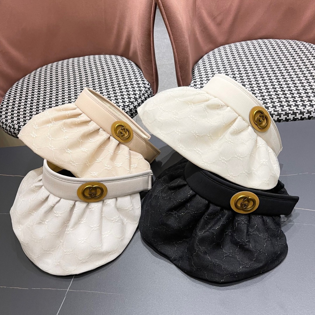  古奇 遮阳帽女防晒防紫外线可折叠太阳帽大帽檐空
顶帽子户外骑车防晒帽