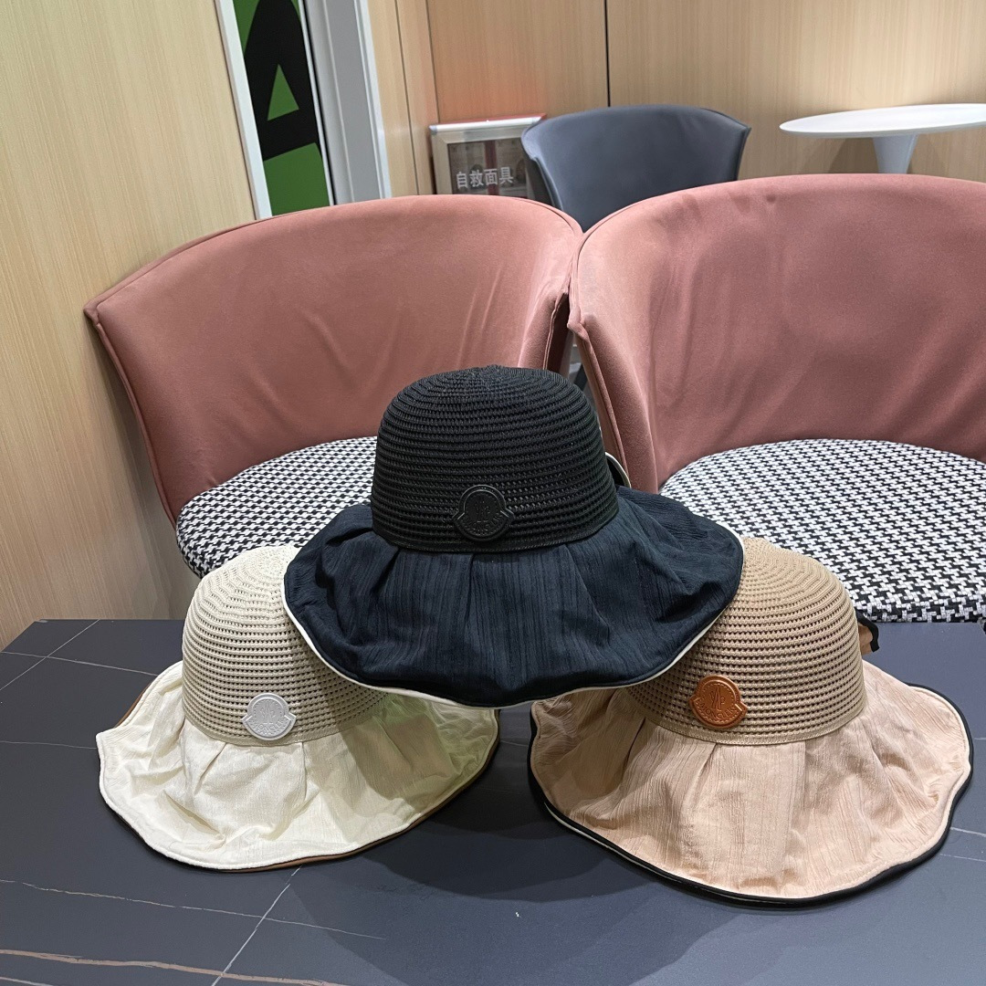  MONCLER蒙口✨2025新款渔夫帽女春夏季防晒遮阳帽大沿帽蝴蝶结百搭