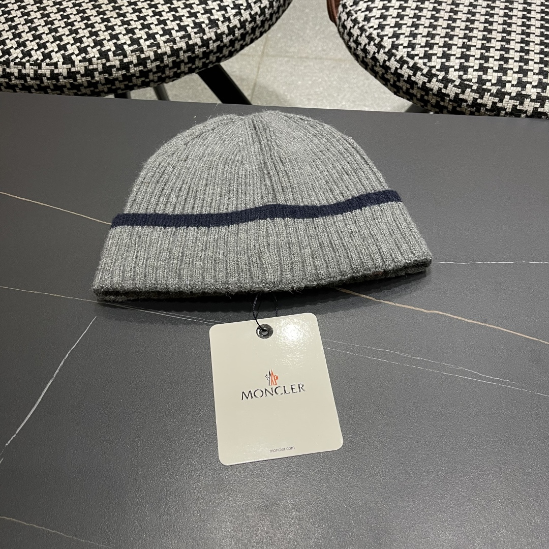 【MONCLER蒙口秋冬加厚加绒边保暖加厚男士针织帽户外护耳毛线帽女