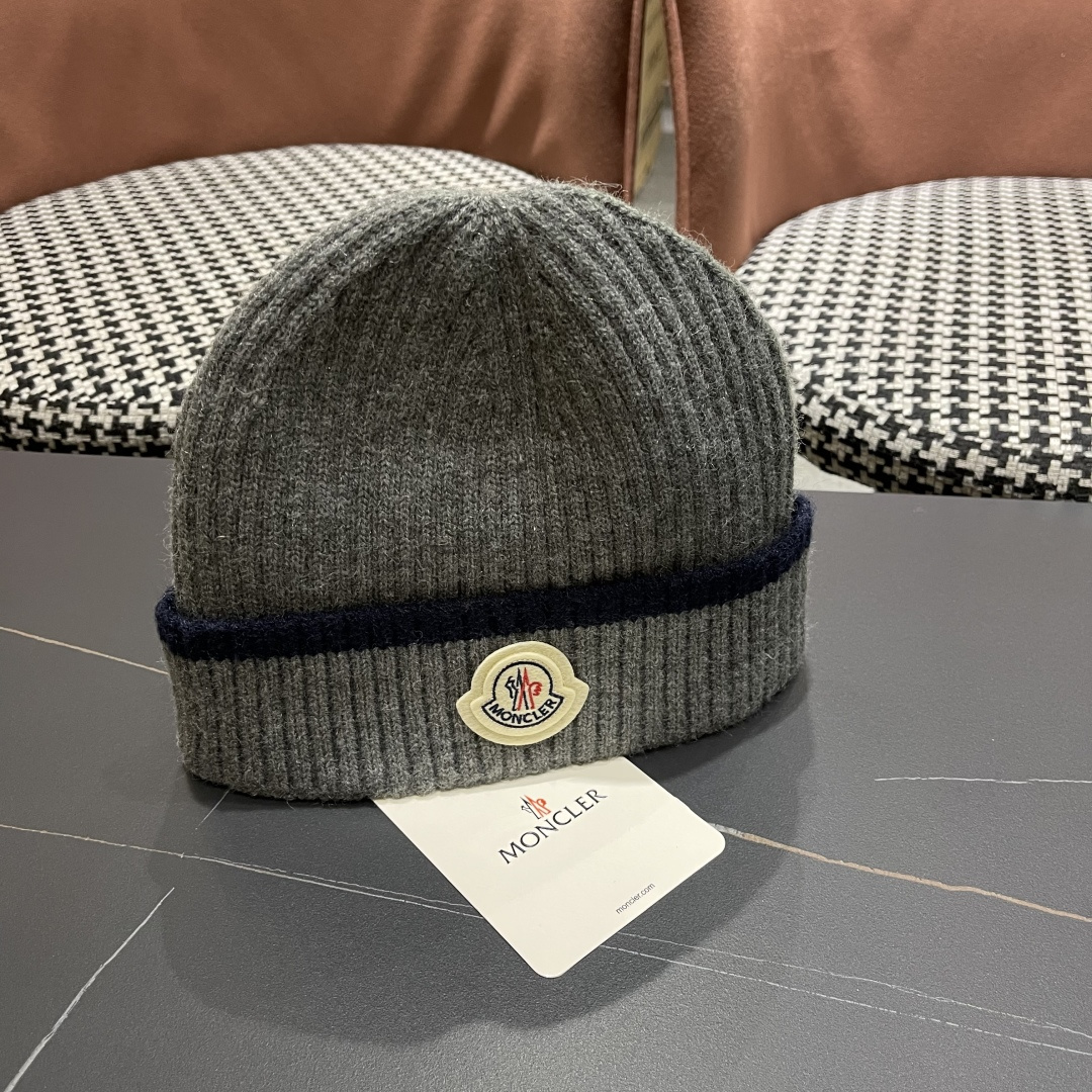 【MONCLER蒙口秋冬加厚加绒边保暖加厚男士针织帽户外护耳毛线帽女