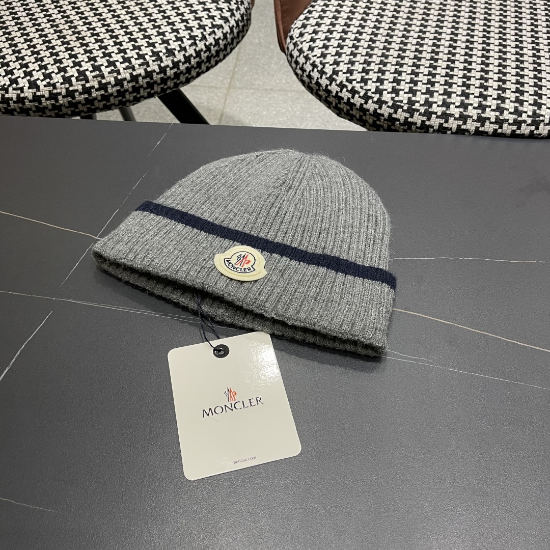 【MONCLER蒙口秋冬加厚加绒边保暖加厚男士针织帽户外护耳毛线帽女