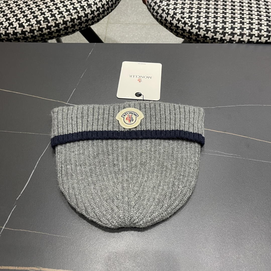 【MONCLER蒙口秋冬加厚加绒边保暖加厚男士针织帽户外护耳毛线帽女