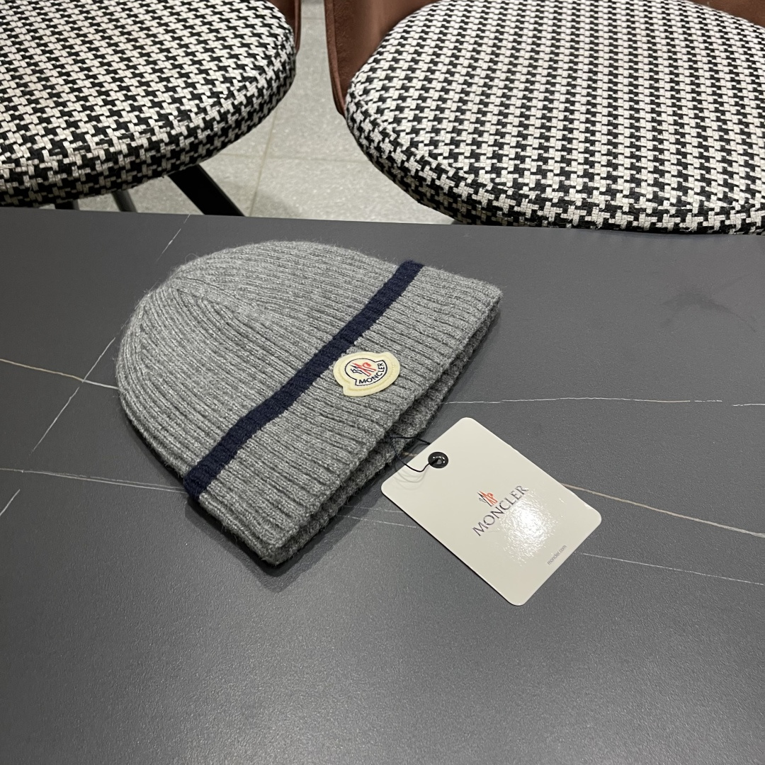 【MONCLER蒙口秋冬加厚加绒边保暖加厚男士针织帽户外护耳毛线帽女
