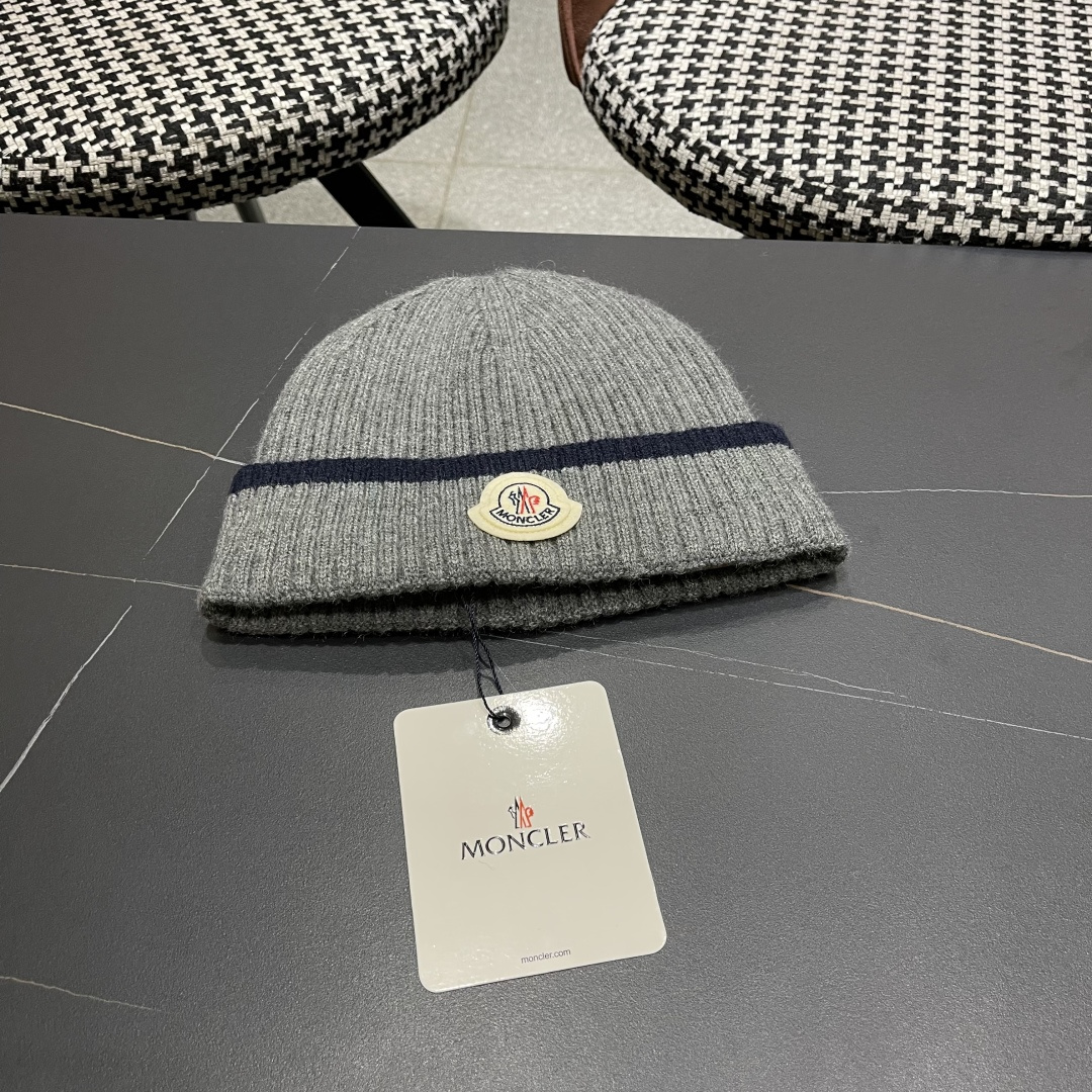 【MONCLER蒙口秋冬加厚加绒边保暖加厚男士针织帽户外护耳毛线帽女