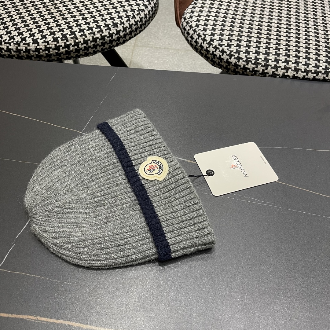 【MONCLER蒙口秋冬加厚加绒边保暖加厚男士针织帽户外护耳毛线帽女