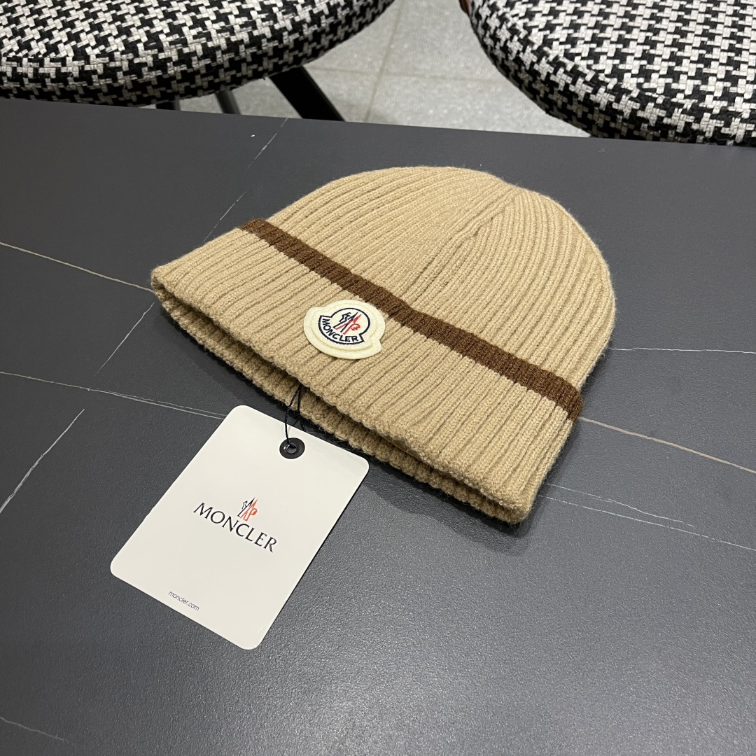 【MONCLER蒙口秋冬加厚加绒边保暖加厚男士针织帽户外护耳毛线帽女