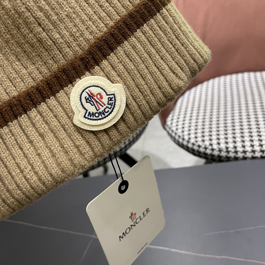 【MONCLER蒙口秋冬加厚加绒边保暖加厚男士针织帽户外护耳毛线帽女