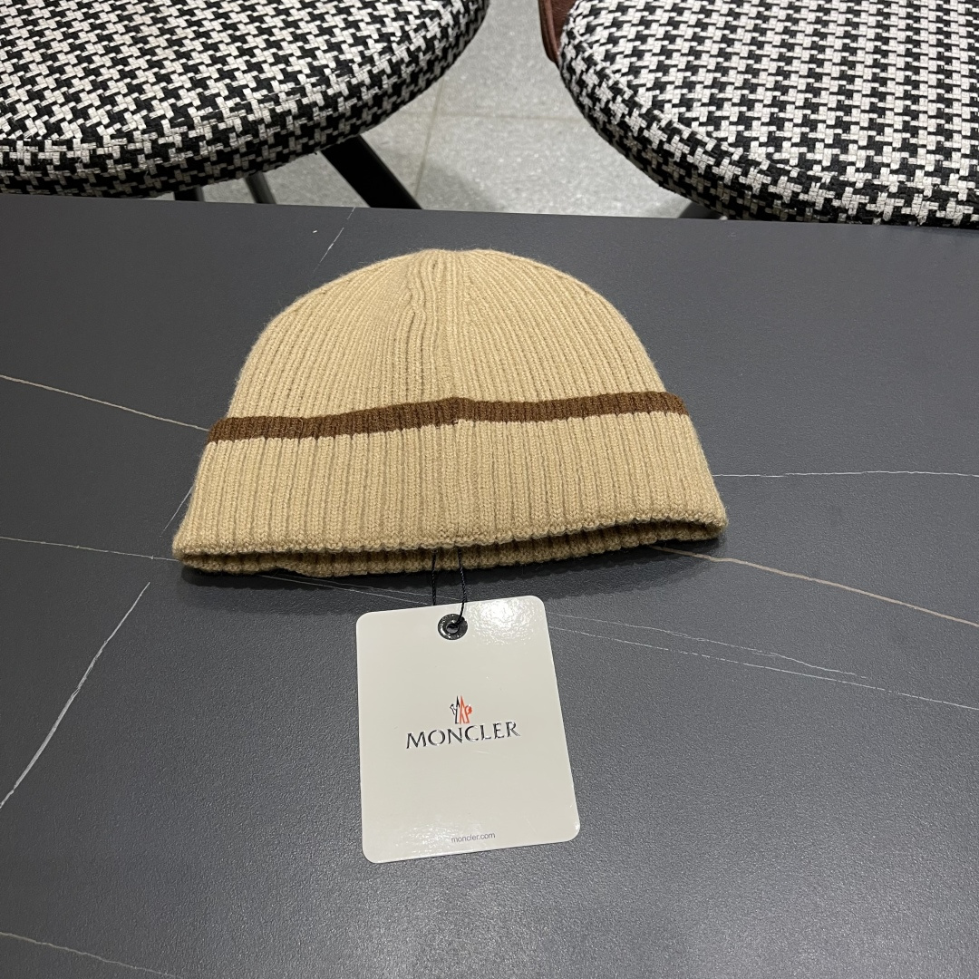 【MONCLER蒙口秋冬加厚加绒边保暖加厚男士针织帽户外护耳毛线帽女
