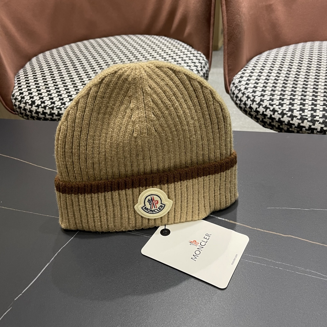 【MONCLER蒙口秋冬加厚加绒边保暖加厚男士针织帽户外护耳毛线帽女