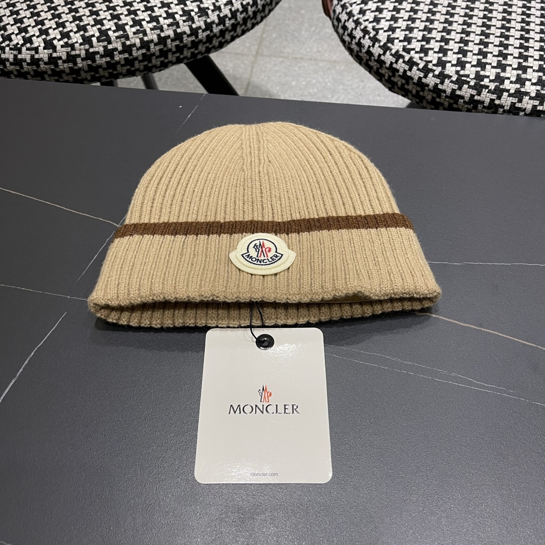 【MONCLER蒙口秋冬加厚加绒边保暖加厚男士针织帽户外护耳毛线帽女
