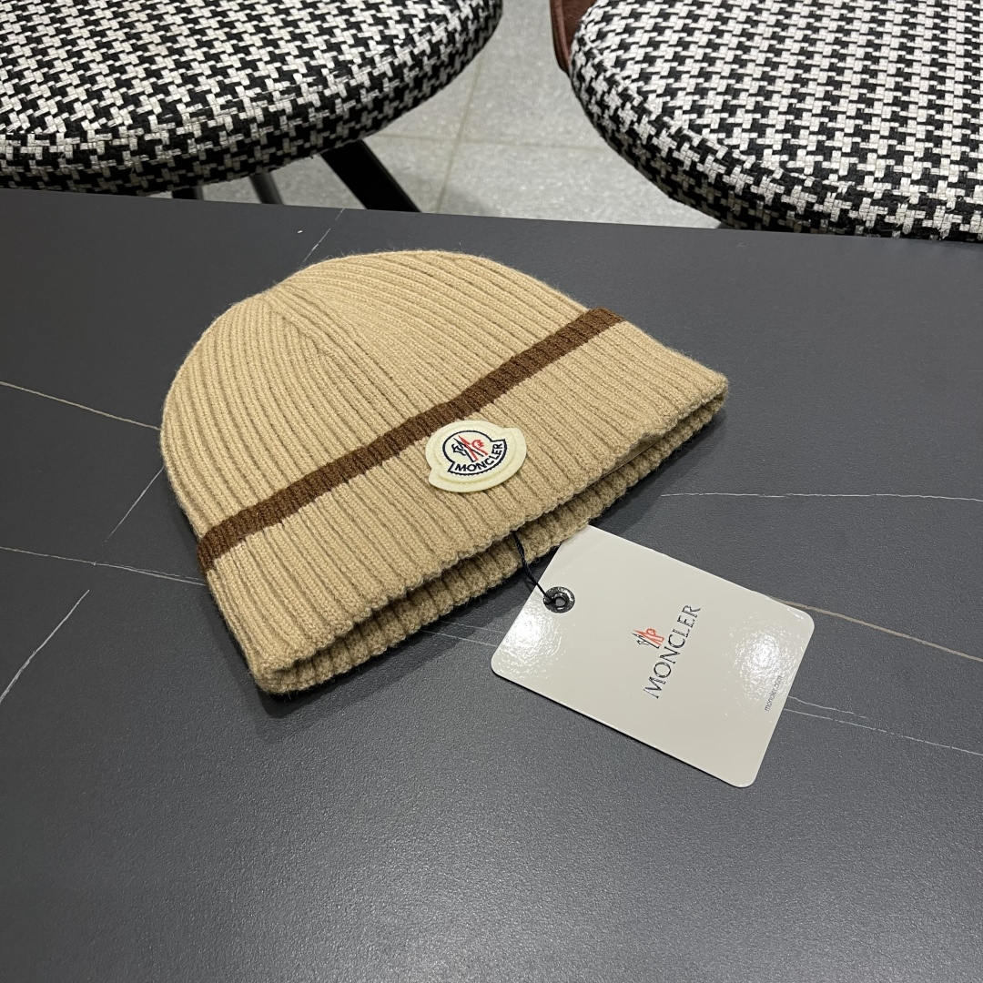 【MONCLER蒙口秋冬加厚加绒边保暖加厚男士针织帽户外护耳毛线帽女
