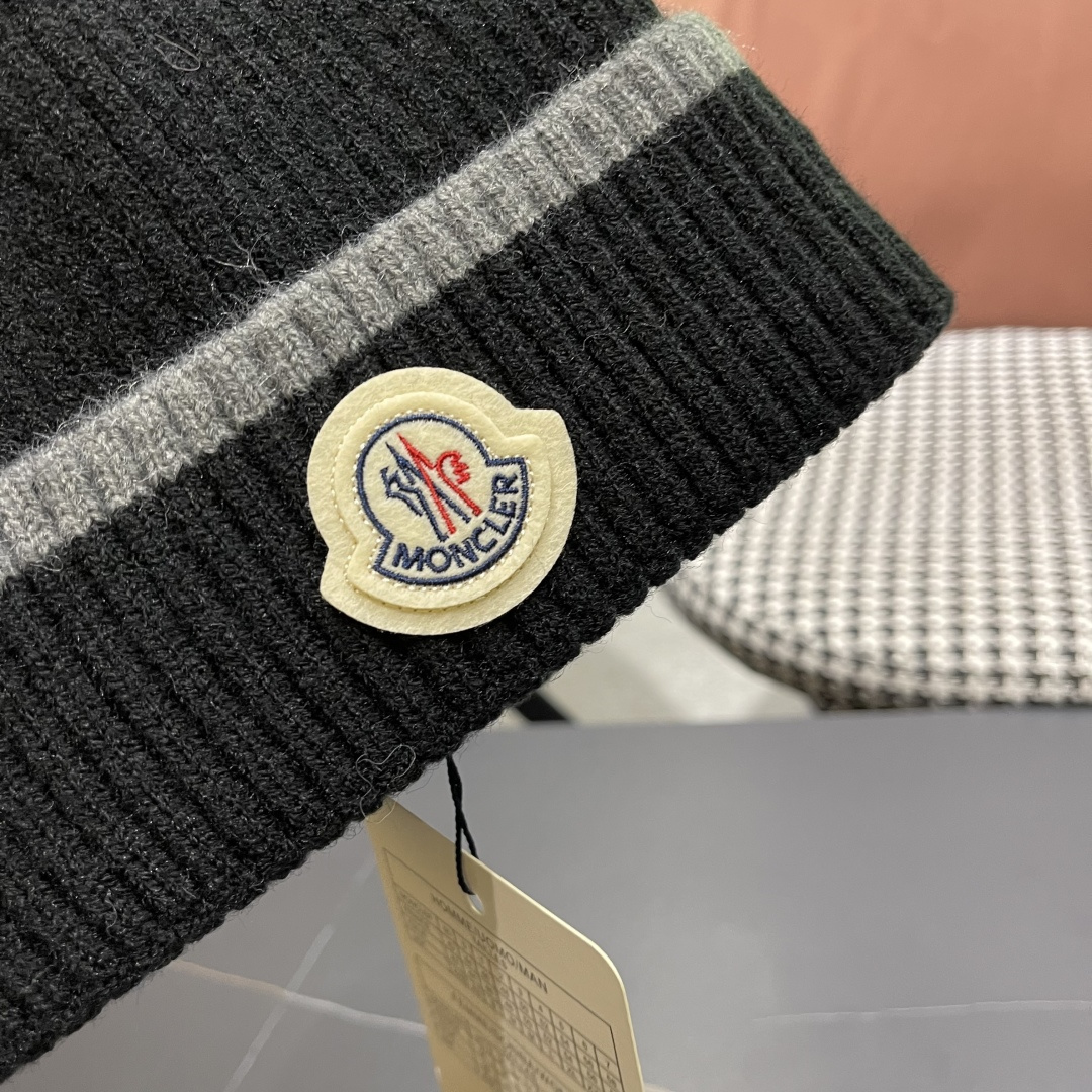 【MONCLER蒙口秋冬加厚加绒边保暖加厚男士针织帽户外护耳毛线帽女