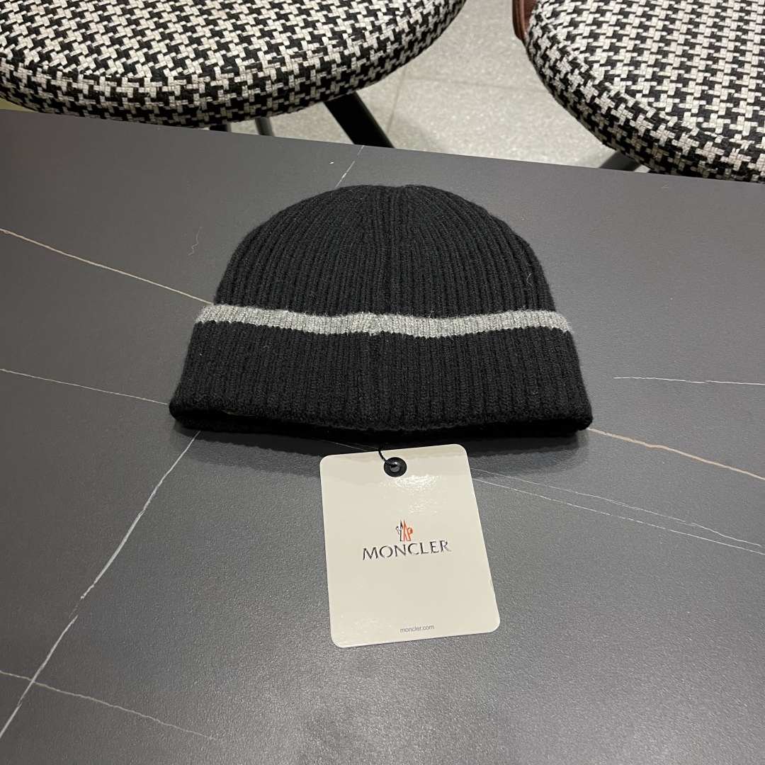 【MONCLER蒙口秋冬加厚加绒边保暖加厚男士针织帽户外护耳毛线帽女
