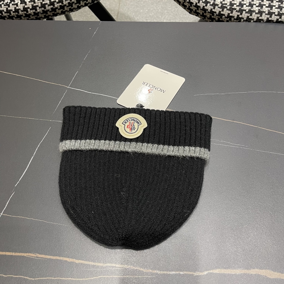 【MONCLER蒙口秋冬加厚加绒边保暖加厚男士针织帽户外护耳毛线帽女
