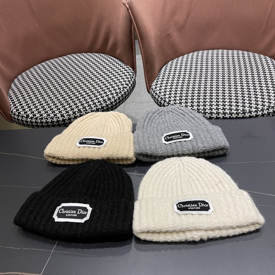  DIOR迪奥帽子女冬季复古百搭显脸小毛线帽大头围保暖冷帽