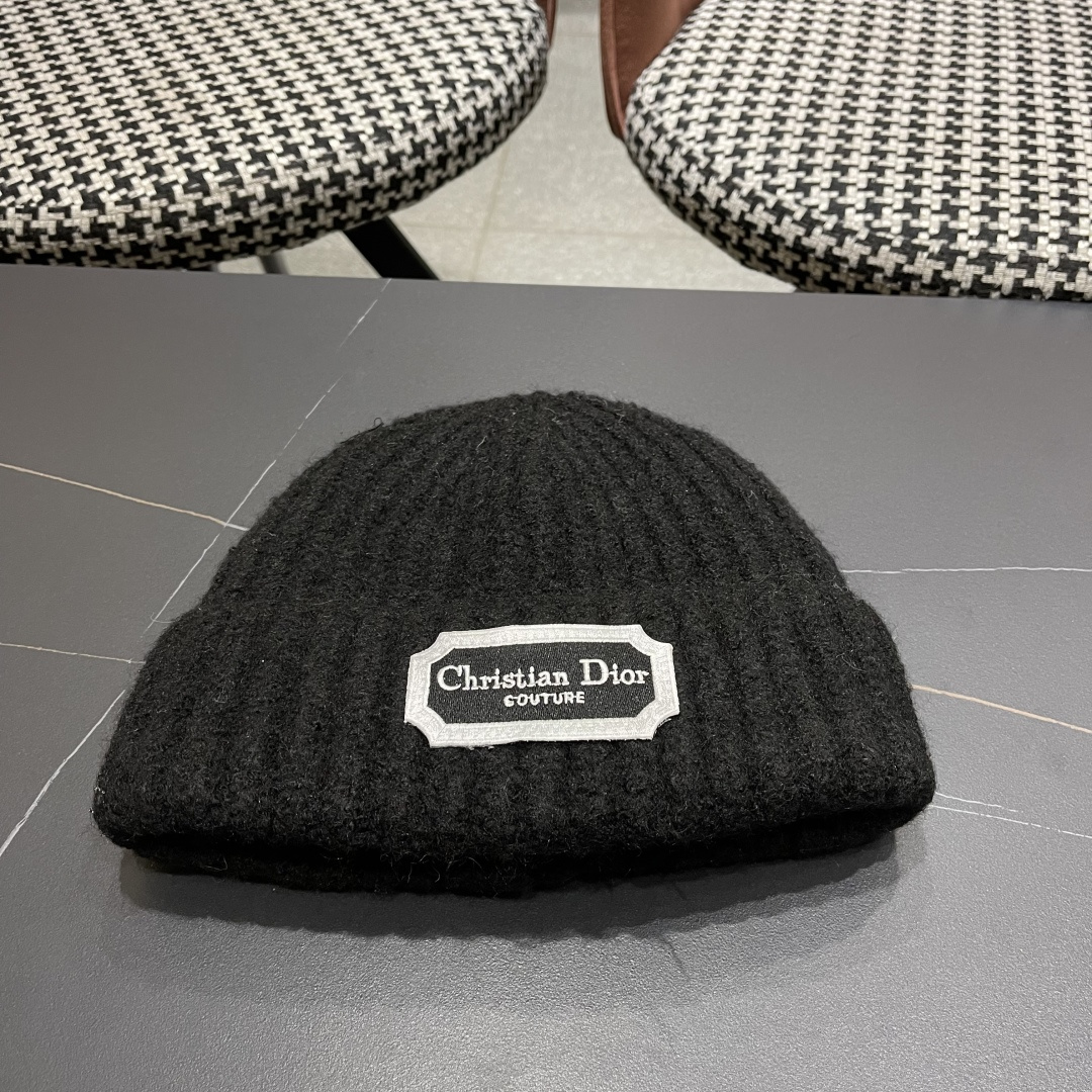  DIOR迪奥帽子女冬季复古百搭显脸小毛线帽大头围保暖冷帽