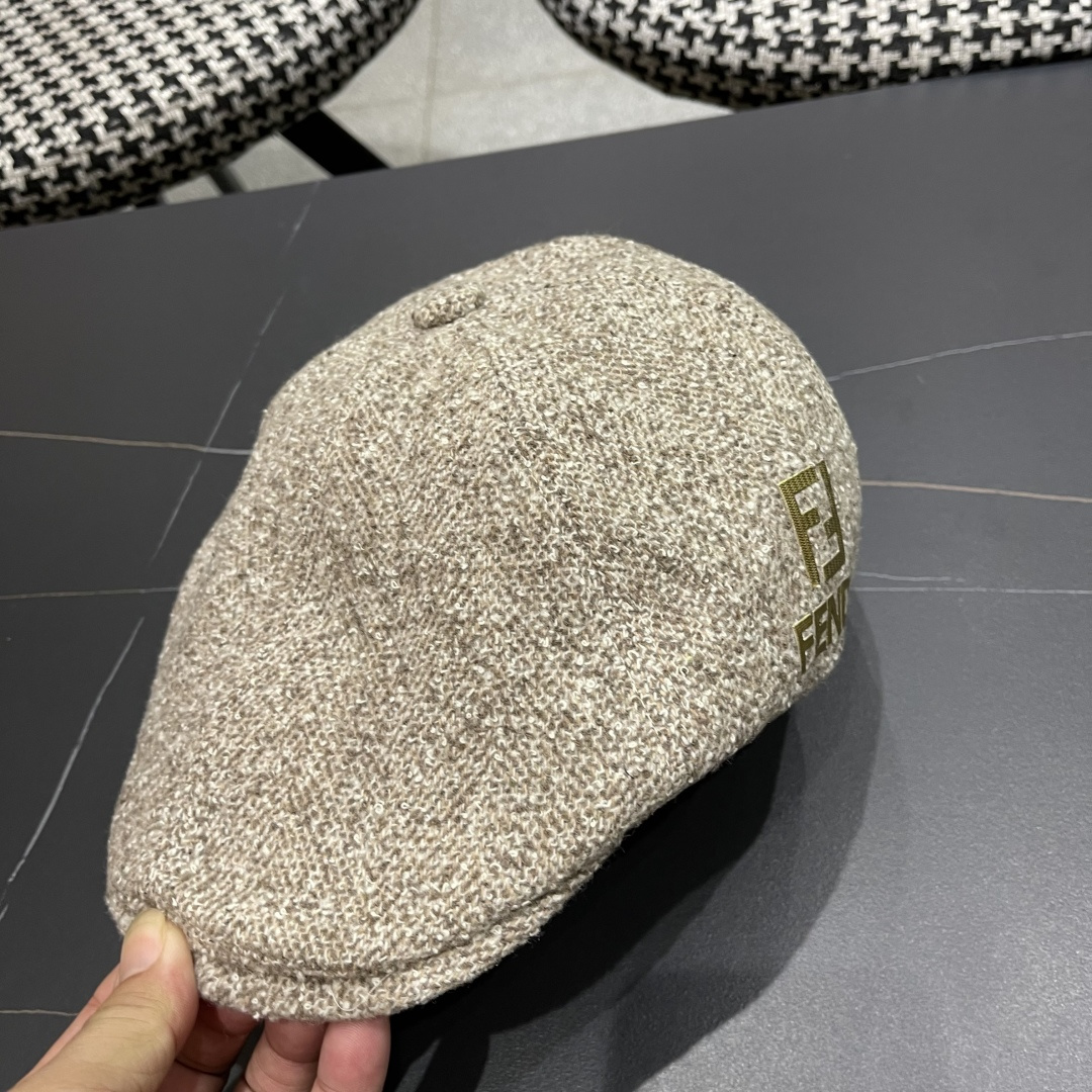  芬迪 FENDl 复古前进帽女春秋英伦老钱风显脸小鸭舌贝雷帽大头围报童画家帽子