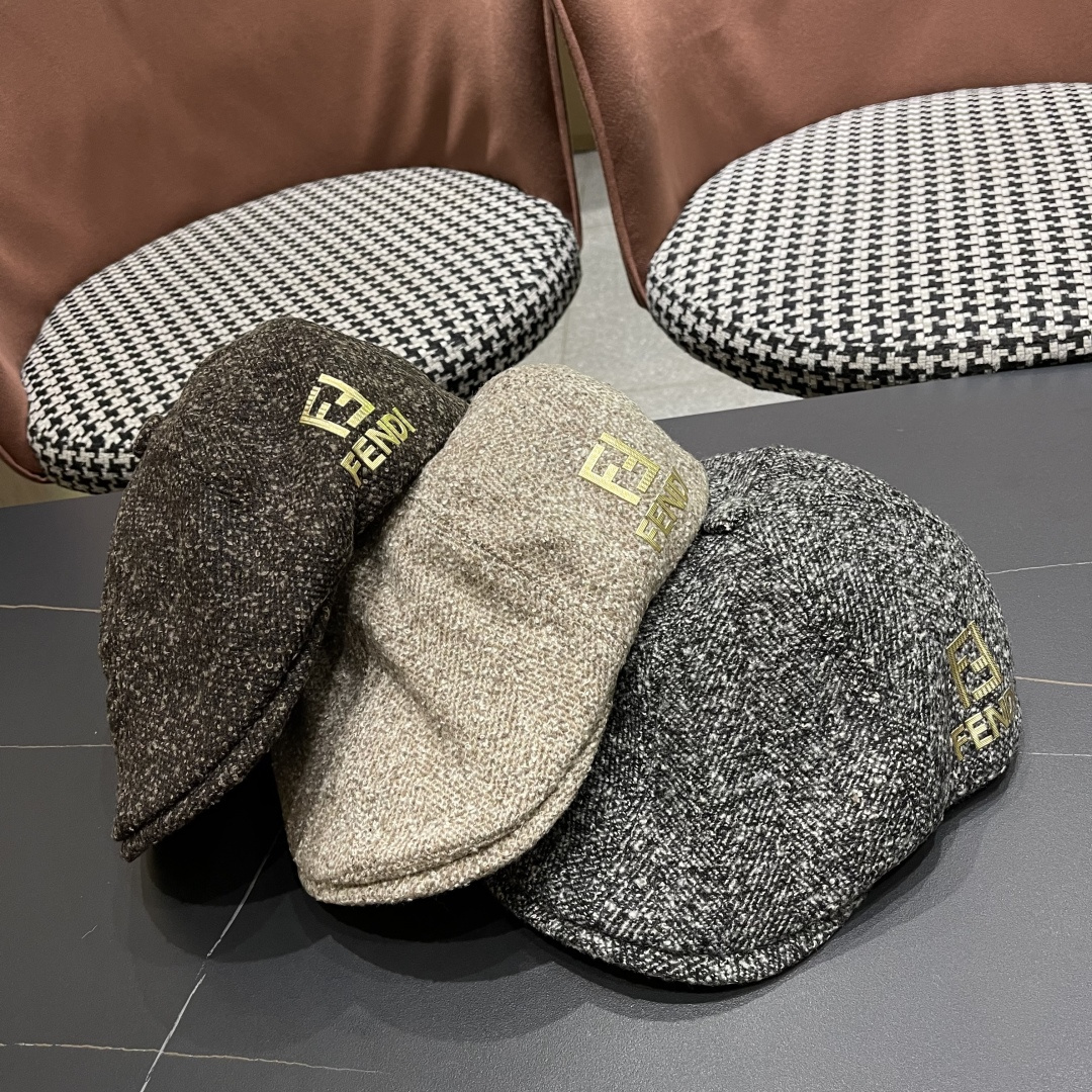  芬迪 FENDl 复古前进帽女春秋英伦老钱风显脸小鸭舌贝雷帽大头围报童画家帽子