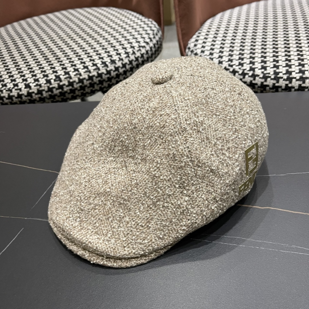  芬迪 FENDl 复古前进帽女春秋英伦老钱风显脸小鸭舌贝雷帽大头围报童画家帽子