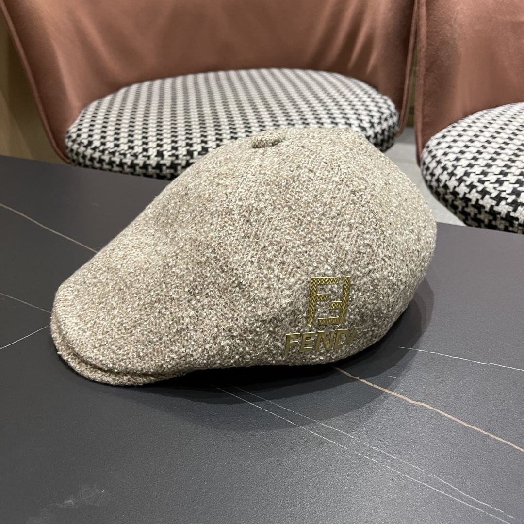  芬迪 FENDl 复古前进帽女春秋英伦老钱风显脸小鸭舌贝雷帽大头围报童画家帽子