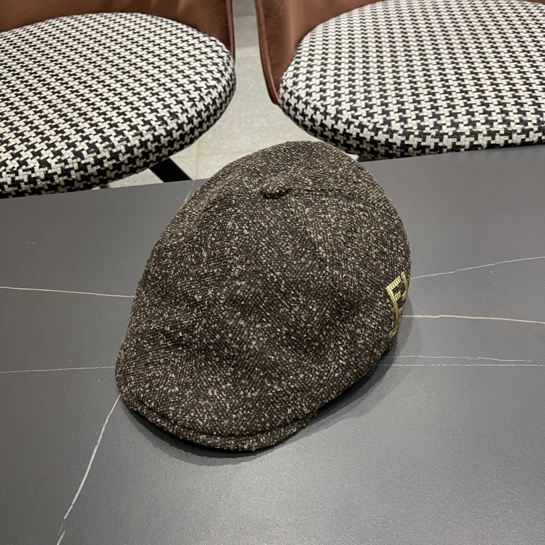  芬迪 FENDl 复古前进帽女春秋英伦老钱风显脸小鸭舌贝雷帽大头围报童画家帽子