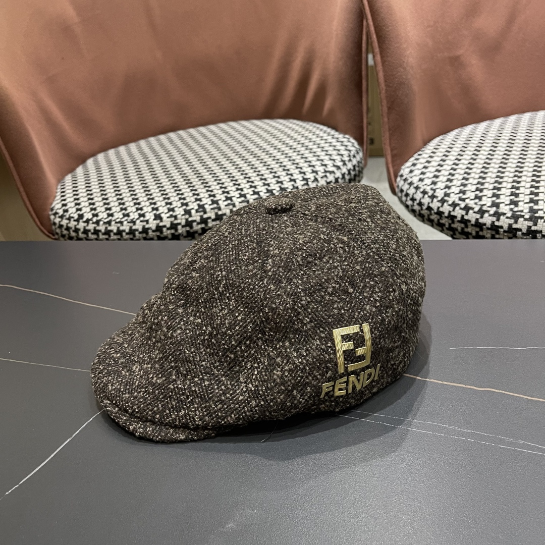  芬迪 FENDl 复古前进帽女春秋英伦老钱风显脸小鸭舌贝雷帽大头围报童画家帽子