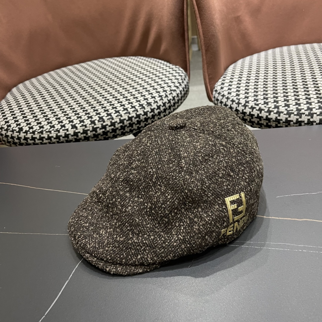  芬迪 FENDl 复古前进帽女春秋英伦老钱风显脸小鸭舌贝雷帽大头围报童画家帽子