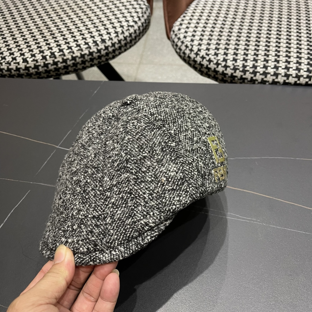  芬迪 FENDl 复古前进帽女春秋英伦老钱风显脸小鸭舌贝雷帽大头围报童画家帽子