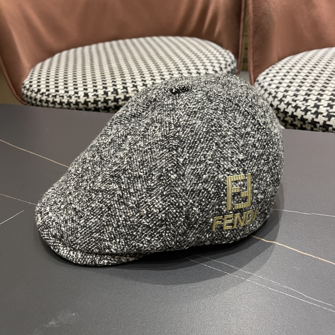  芬迪 FENDl 复古前进帽女春秋英伦老钱风显脸小鸭舌贝雷帽大头围报童画家帽子